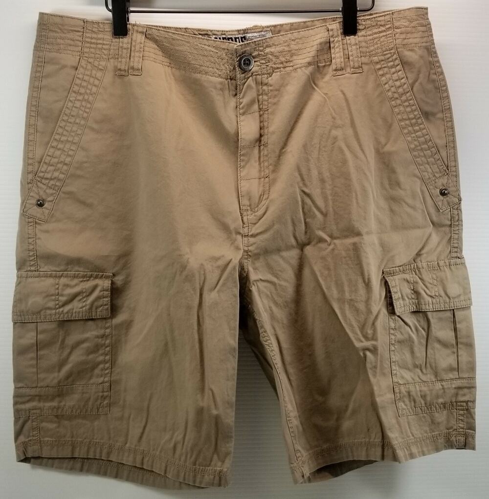 a3) Micros Men Shorts Beige Flat Front Casual Cargo Cotton Size 36